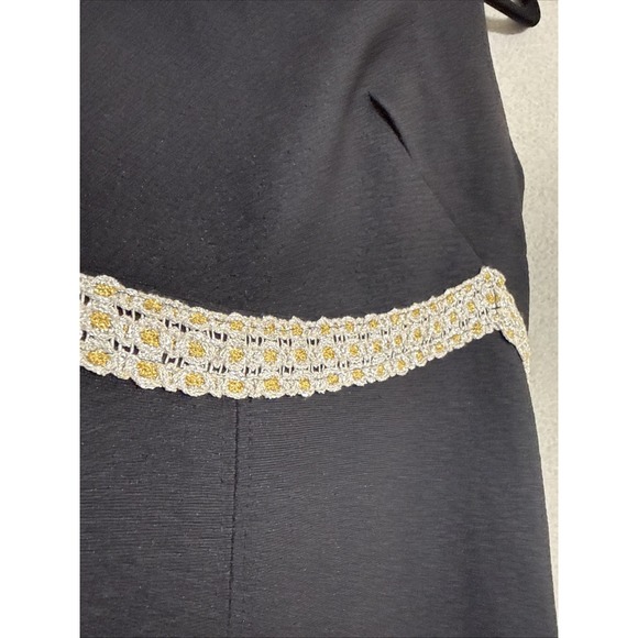 Vtg 60s 70s maxi dress womens Handmade black Empire Mod Retro Silver Gold Trim M - Picture 7 of 16